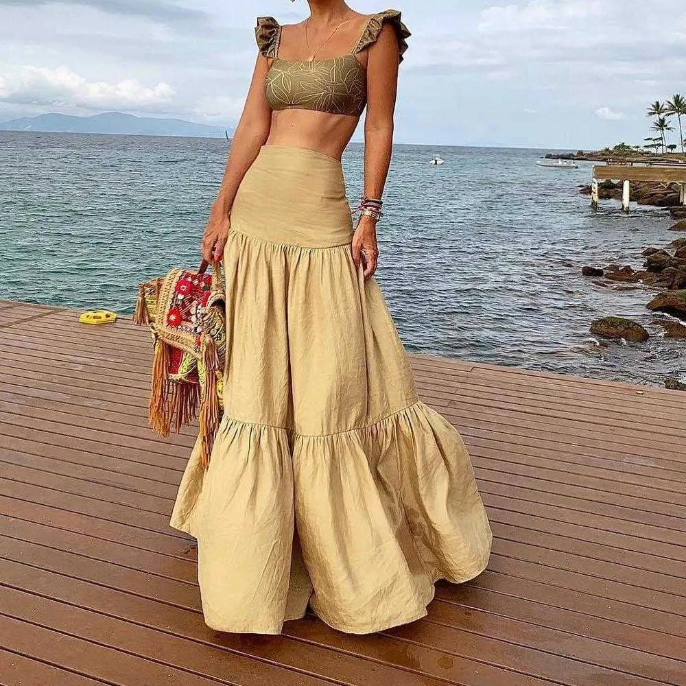 Plus-Size-Long-Skirt-Elegant-Style-Women-Pleated-Maxi-Khaki-Skirts-2019-Beach-Boho-Summer-Skirts