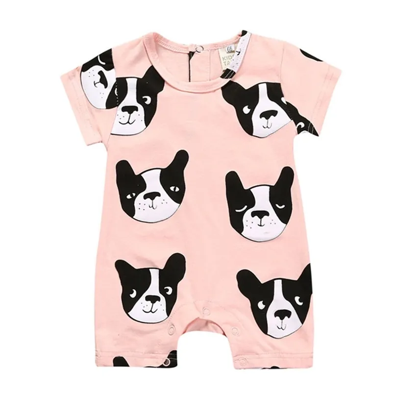 Born Baby kleding Meisjes Zomer Jumpsuit Korte Mouw Leuke Hond Romper Jongens Zuigeling Wit 210619