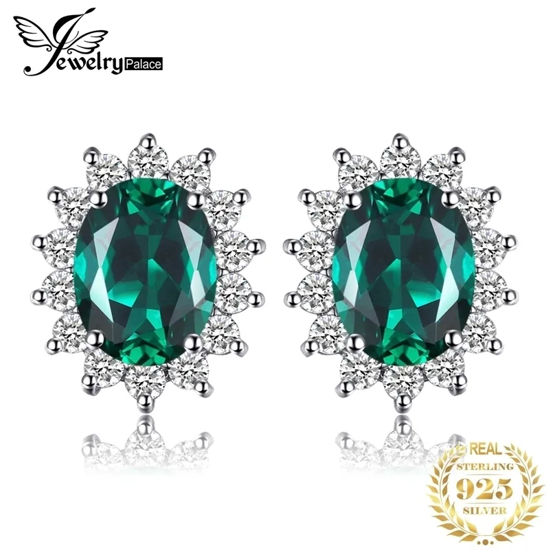 JewelryPalace Kate Middleton Simulated Green Emerald 925 Sterling Silver Stud Earrings Princess Diana Gemstone Crown Earring 211013