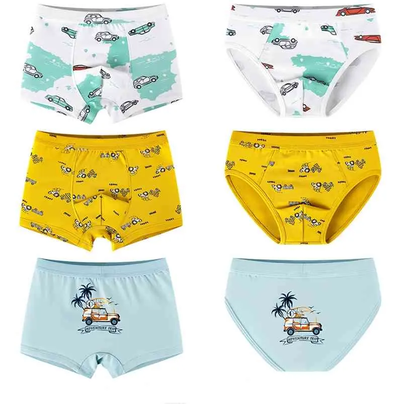 Natural Cotton Shorts Panties for Big Boys Cartoon Lion Underpants Fashion Plaid Kids Briefs High Quality Children Boxers 3PCS 210622