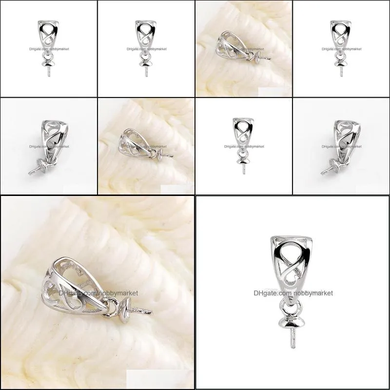 Pendant Bail Pearl Settings Fine Jewelry DIY S925 Connector Small Charm 925 Sterling Silver 10 Pieces