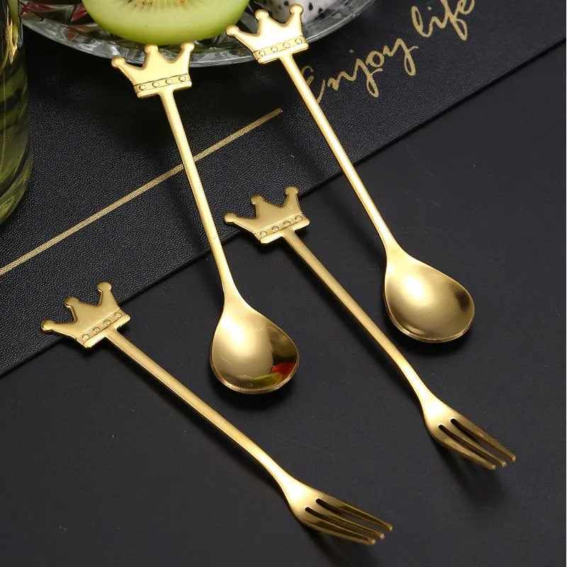 Spoons Creative Imperial Crown Teableware 4PCS Set Dessert Cake Fruit Fork Coffee Honey Stirring Spoon Stainless Steel Serving Teaspoon