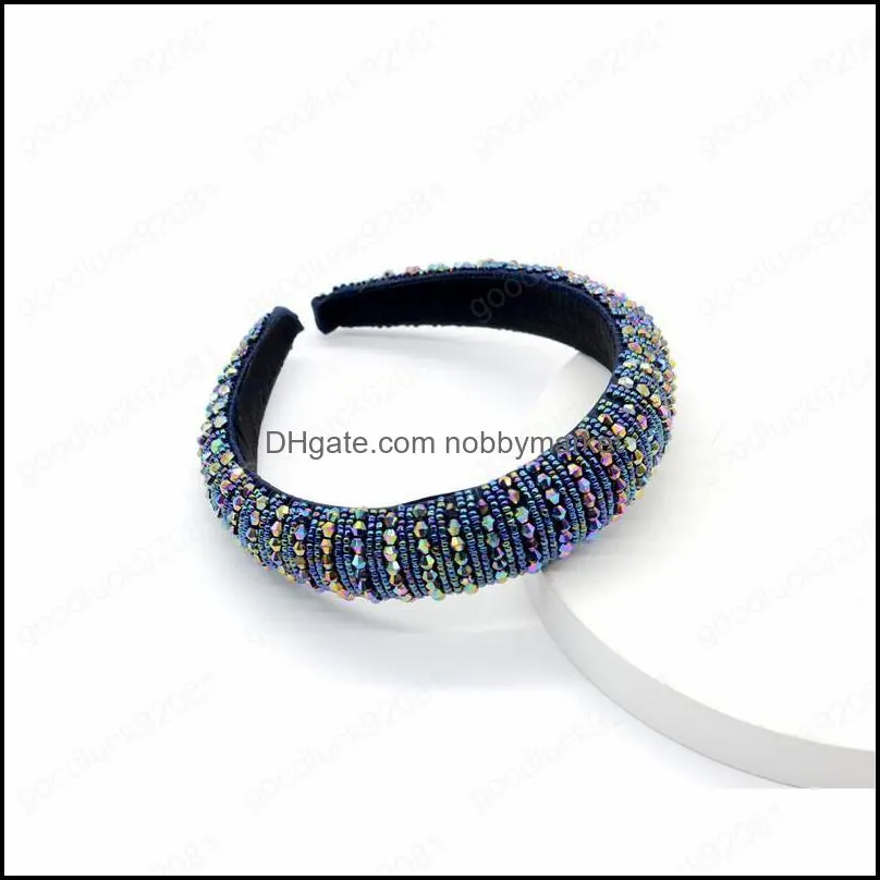 7 Styles Rhinestone Padded Headband Statement Jewelry for Women Colorful Bling Bling Diamond Crystal Wide Headwear Fashion Hair Hoop