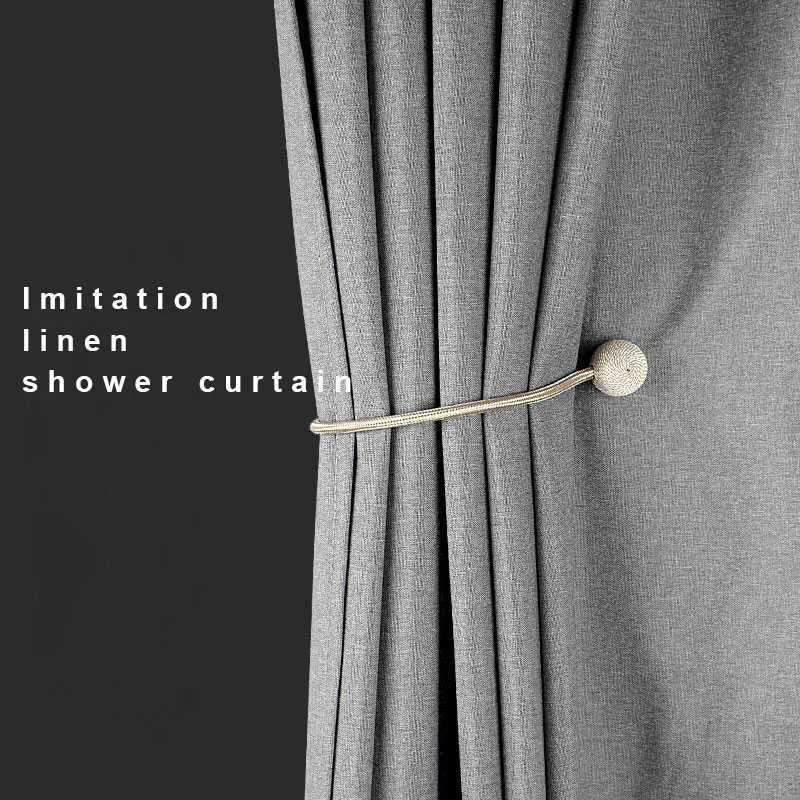 Cortinas de ducha de tela japonesa Espesar Imitación Lino Baño impermeable Poliéster Baño Ganchos de lujo Oro Vintage Lavable 210609