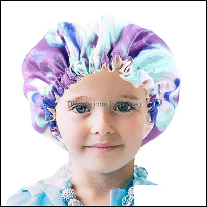 Styling Adjustable Hair Cap For Sleeping Kid Women Hairdressing Hat Satin Silk Tie Dyeing Shower Double-Layer Night Turban