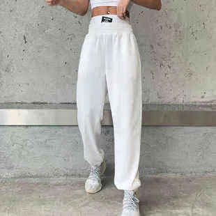 Seksowna wysoka talia luźne spodnie dresowe z kieszeni 2021 jesień zima czarny biały worek joggers kobiety spodnie dresowe y2k spodnie hot y211115