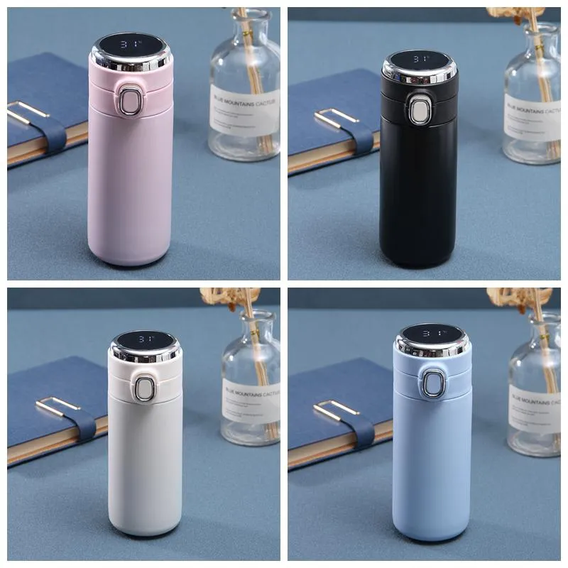 Smart Kids Stainless Steel Pea Thermos Tumbler Water Bottle Temperature Display Bounce Lid Vacuum Flask Coffee Cup Sublimation Blank Customize LOGO 10/13.5 Oz TH0041