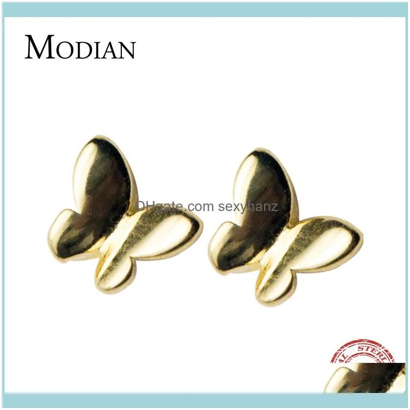 Modian Flying Butterfly Gold Color Stud Earrings Elegant Ear Studs for Girl and Kids 925 Sterling Silver Jewely Accessories