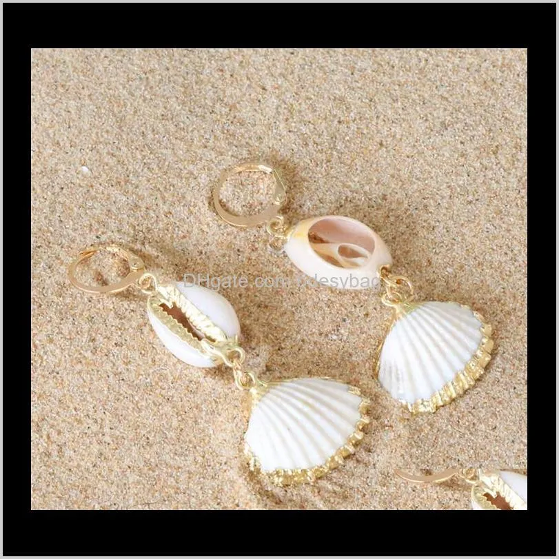 creative women fashion seashell long dangling earrings natural shell conch gold color earring girl beach jewelry t191