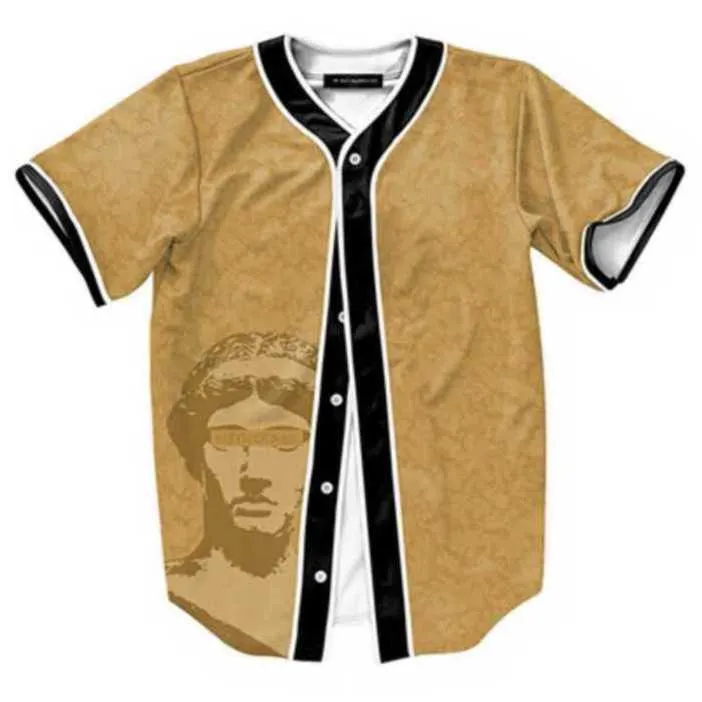 Maglia da baseball da uomo a righe a maniche corte Camicie da strada Camicia sportiva bianca nera AF702