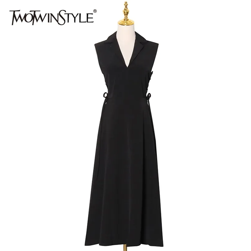 女性のための包帯の包帯ドレス女性襟のないハイウエストの黒いドレス女性春のファッションの服210520