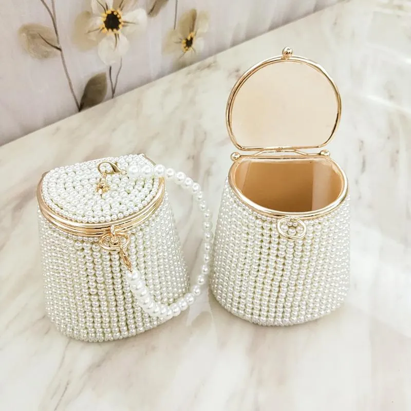 Outdoor Bags Bucket Design Women Evening Beading Holder Day Clutch Pearl Wedding Bridal Handbags For Party Small Purse