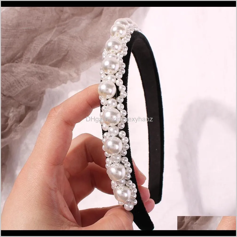 hot new ins fashion trendy luxury designer vintage beautiful pearl flower velvet headbands hair jewelry for woman girls