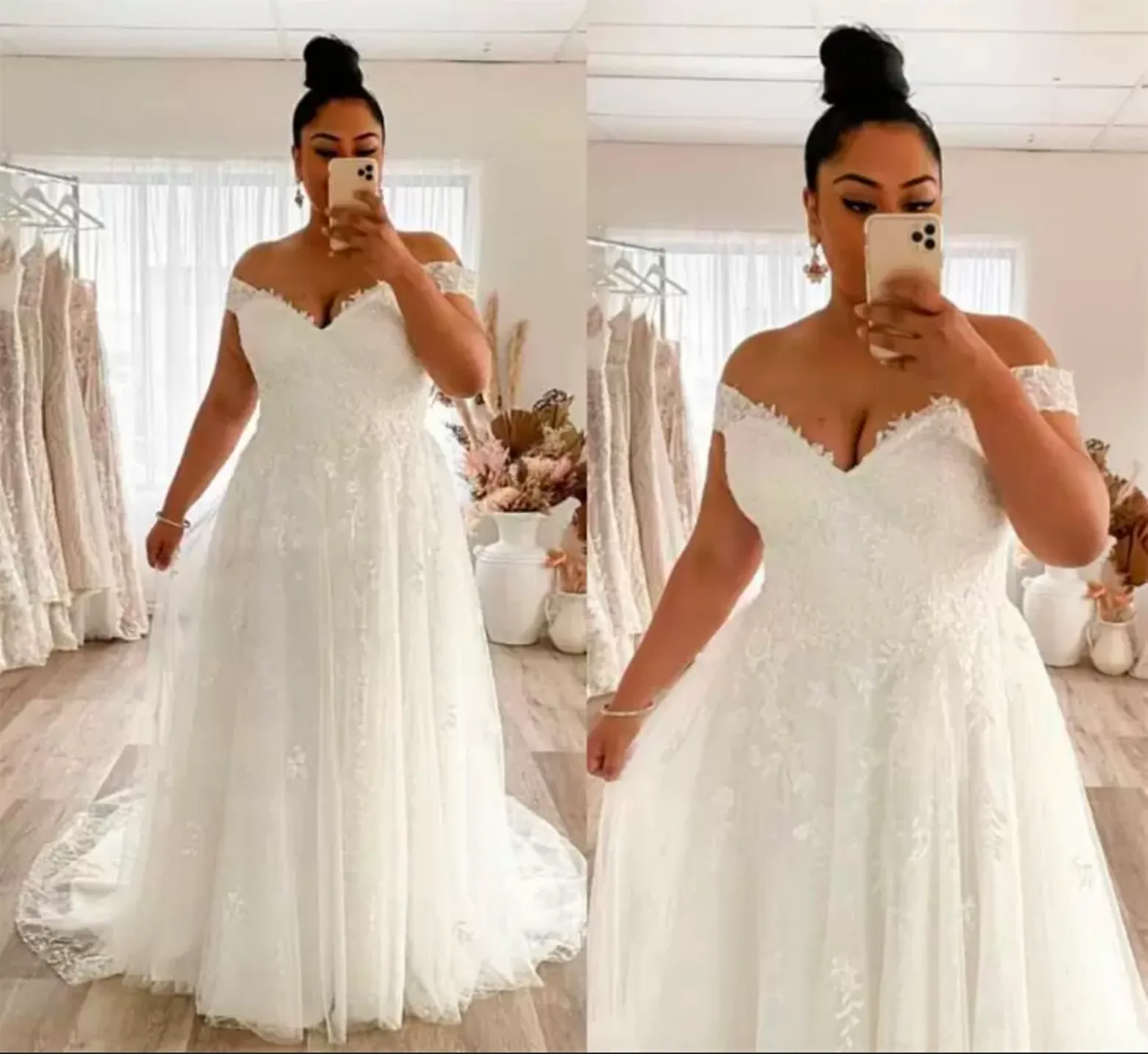 Economize muito em Vestido Branco De Uma Linha Plus Size 2022 Plus Size  Wedding Dress A Line Off The Shoulder Lace Big Bridal Gowns Appliques Zip  Back
