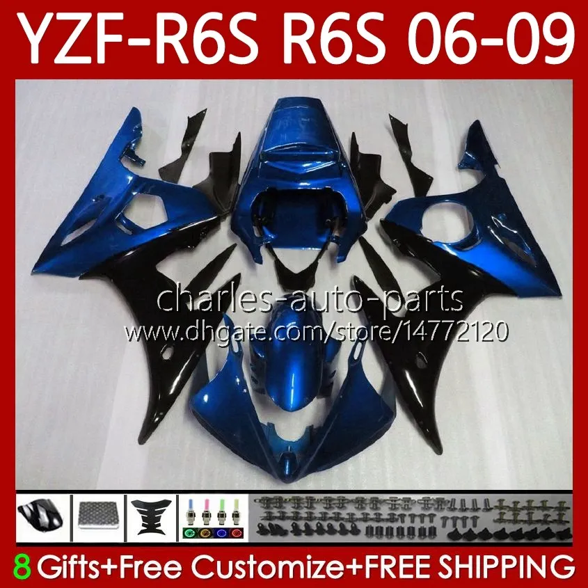 Moto Fairings dla Yamaha YZF-R6S YZF R6 S 600 CC YZF600 2006-2009 Body 96NO.194 YZFR6S 2006 2007 2008 2009 2009 Black Blue YZF-600 600 cm3 YZF R6S 06 07 08 09 OEM Bodywork Parter