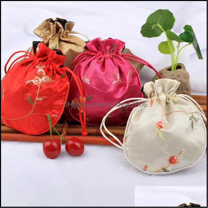 Bags Housekee Organization Home & Garden Wholesale Delicate Durable Embroidered Portable Rounded Dstring Embroidery Pouch Jewelry Sier Beade