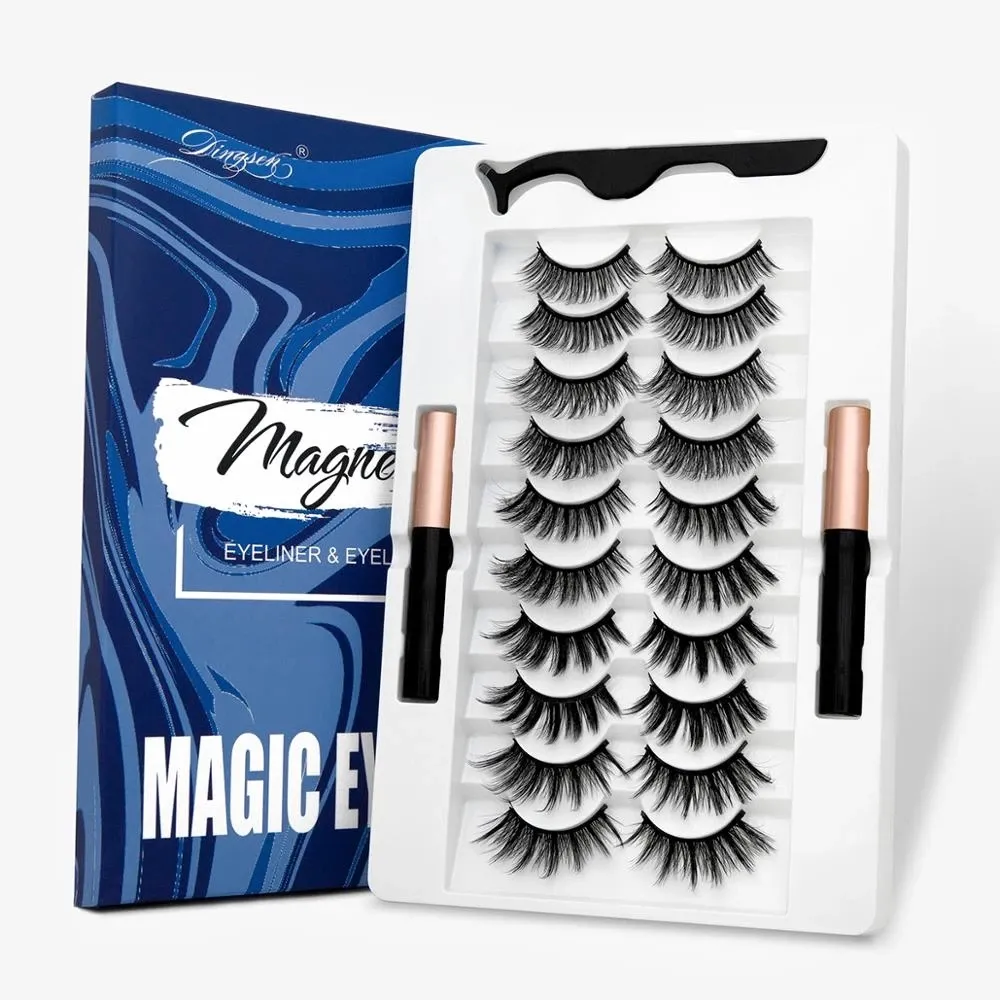 10 Paar magnetische Wimpern-Set, Magnet-Flüssigkeits-Eyeliner-Wimpern, kein Kleber, Pinzette, wasserdicht, dauerhafte Wimpernverlängerung