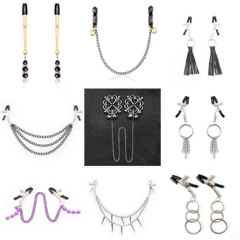 NXY Adult toys 1 Pair Metal Bondage Nipple Clamps Chain Clips Labia Slave BDSM Women Toys Sex Games Breast Clover 1201