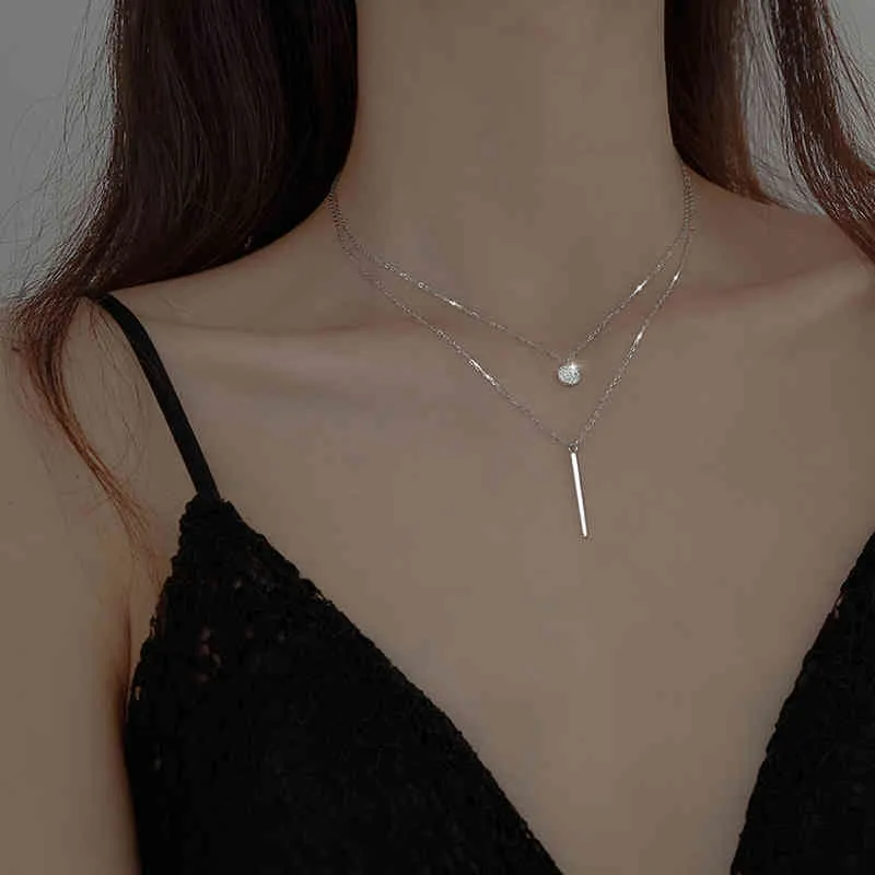 2022 Vintage Luxury Long Strip Flashing Diamond Round Double Necklace Ladies Clavicle Chain Exquisite Jewelry Party Wedding Acce