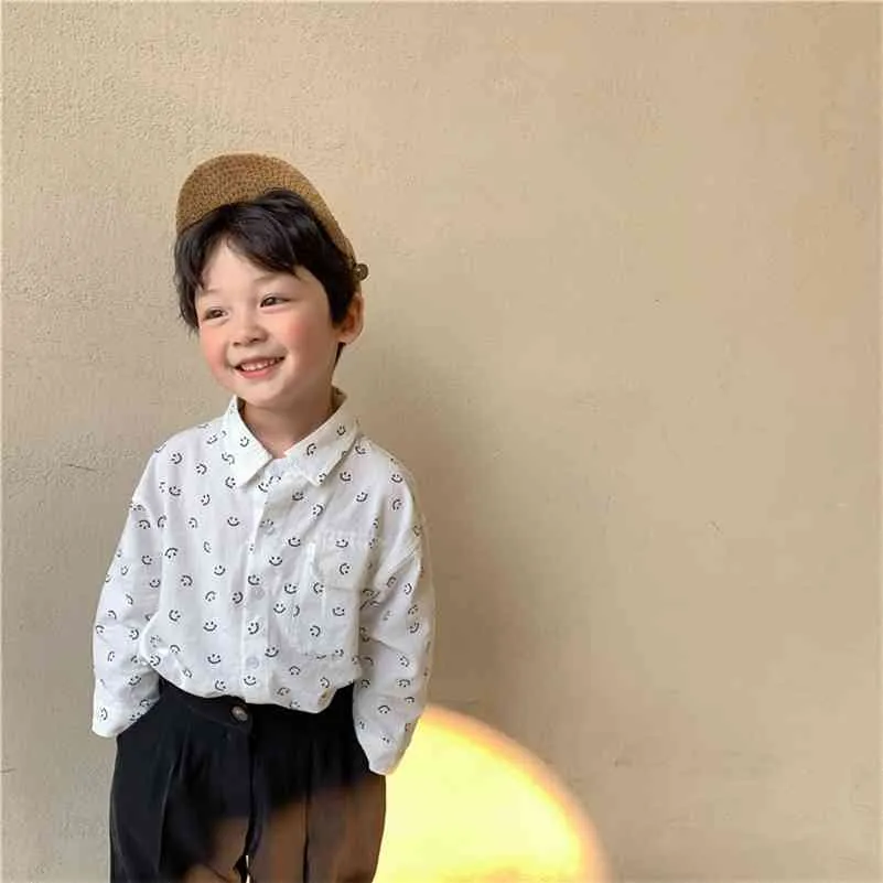 Autumn boys cotton printing long sleeve shirts Girls casual all-match base Tops 210708