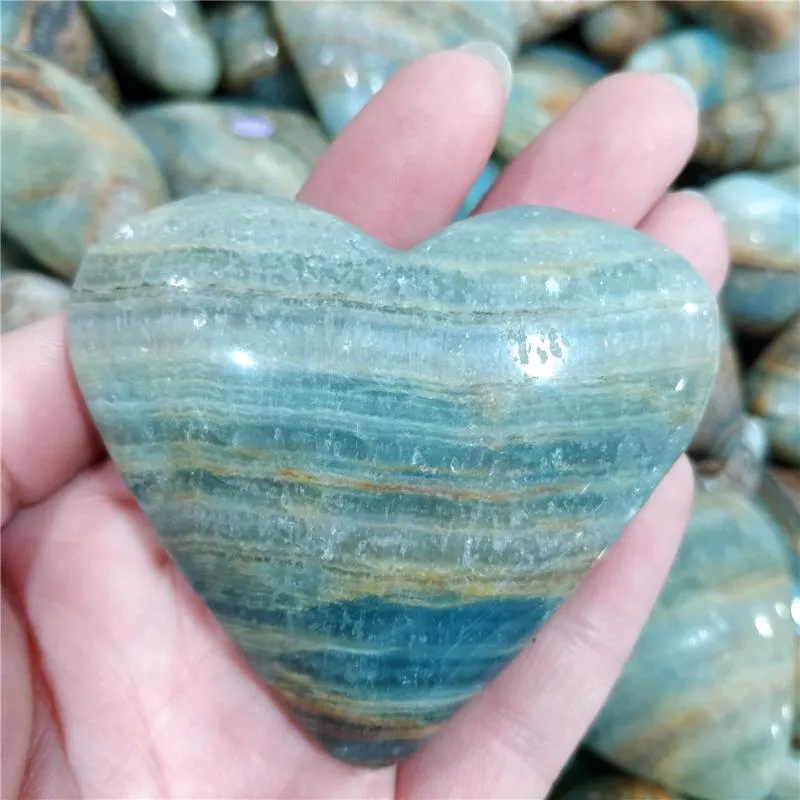 장식용 물체 인형 자연 파란색 정맥 돌 광물 표본 조각 된 사랑 심장 장식 귀여운 방 장식 액세서리 록 크리스타