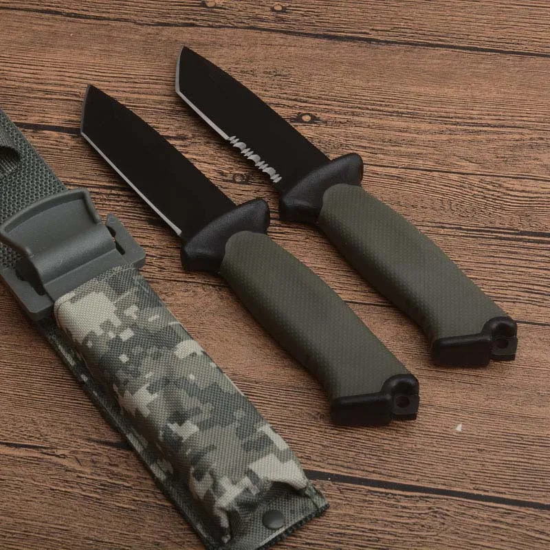 Wysokiej Jakości Zewnętrzny Survival Survival Nóż 12C27 Tanto Point Black Blade Pełna Tang FRN Uchwyt Kemping Piesze wycieczki Noże Rescue z Kydex