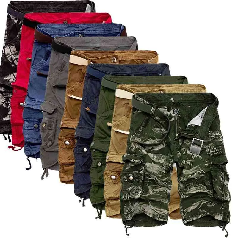 Мужские военные грузы шорты бренд армии камуфляж тактические мужчины хлопок свободная работа повседневные короткие штаны плюс размер 210714
