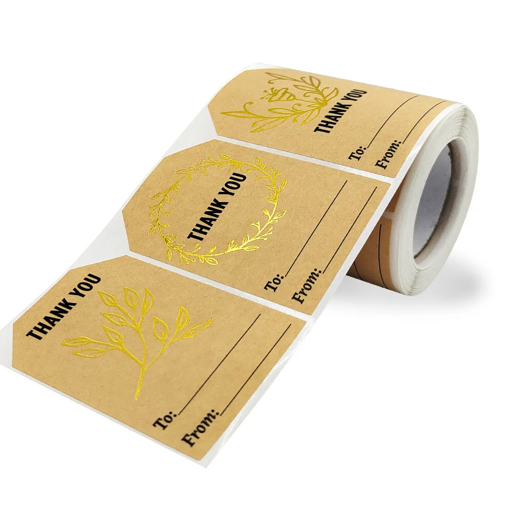 Kraft Paper Thank You Stickers Labels With Gold Foil 2.5 X 7.5 Cm ...