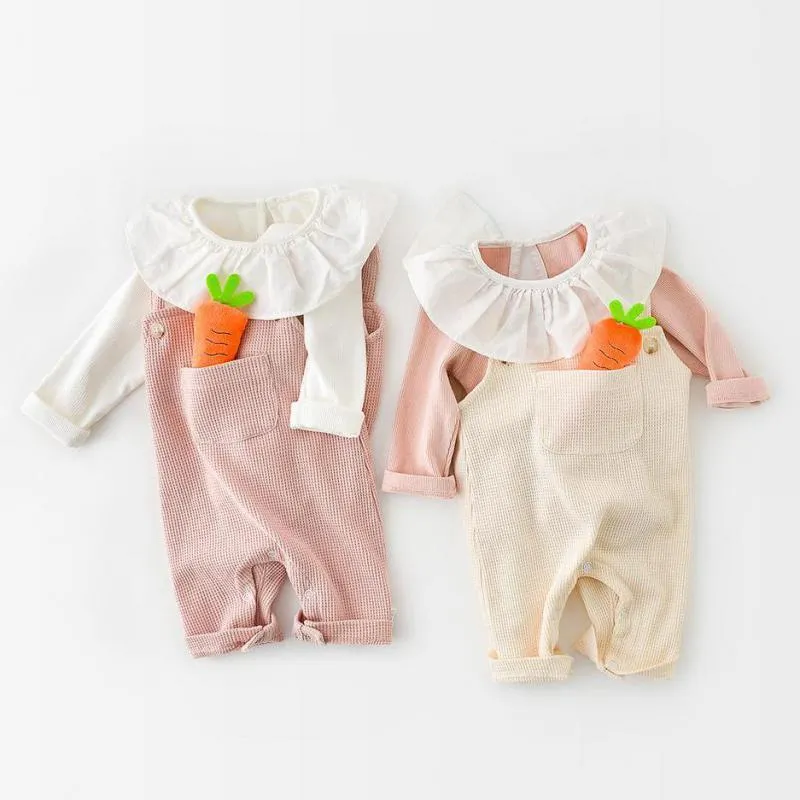 Primavera outono criança bebê macacão meninos macacões solto meninas macacão cor sólida crianças romper outfit 0-24m 210413