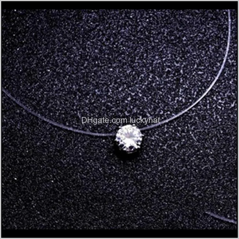 fashion square 6 claw cz stone crystal zircon necklace invisible transparent fishing line chain necklace for women