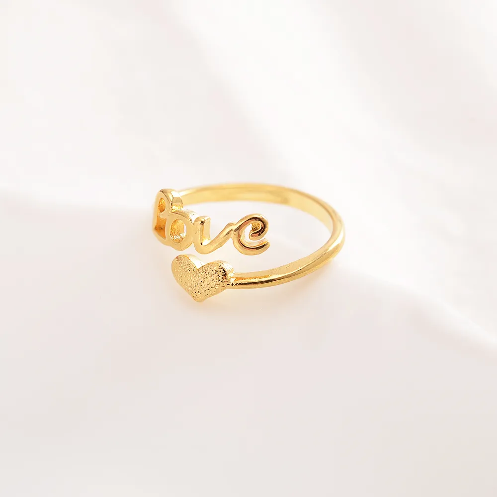 18 K fijne solide gevulde gouden ring hartvormige schattige liefde woord kunst vrouw vrouwelijke verklaring verlovingsfeest sieraden mode