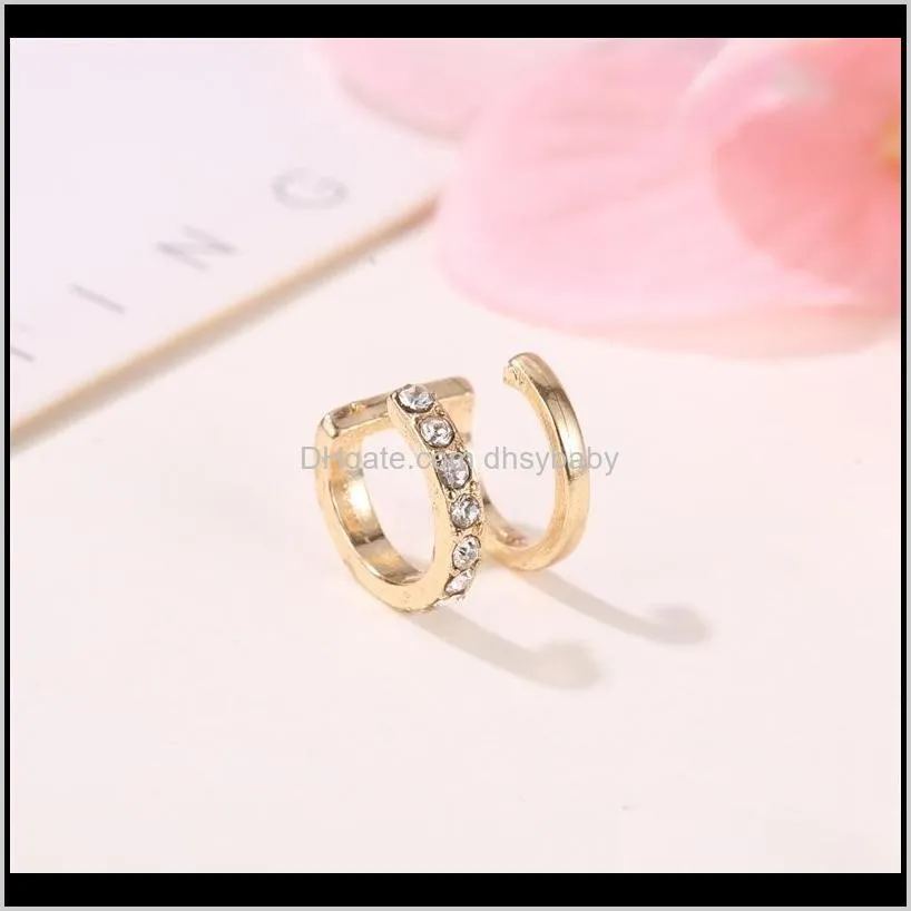 korean version simple line inlaid with diamond fashion double-c ear bone clip double-layer u-type ear clip without ear hole