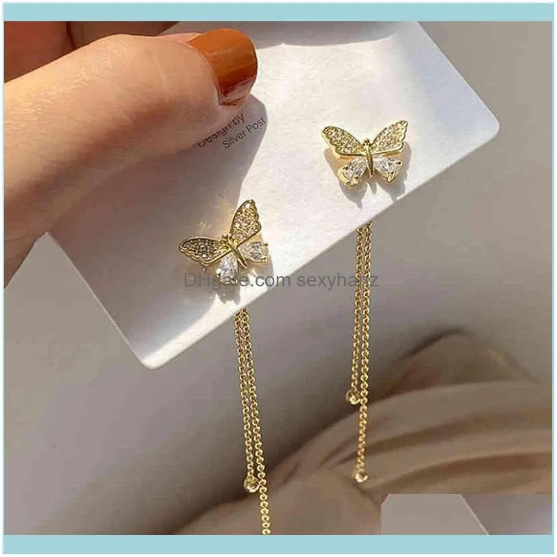 Fashion Golden Long Hanging Butterfly Drop Earrings for Women Trend Stainless Steel Stud Ear Piercing Female
