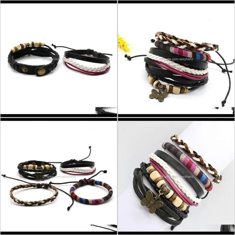 jewelry fashion cow beaded woven set four piece pair gift leather bracelet