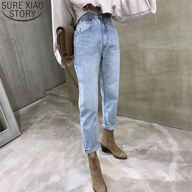 Denim jeans knappar dragkedja vintage höga midja kvinnor byxor stright streetwear mode lösa kvinnliga damer 10394 210506