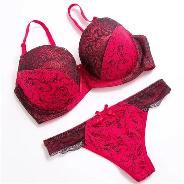 Floral Embroidered Push Up Bra And Thong Set Back Sexy Lace