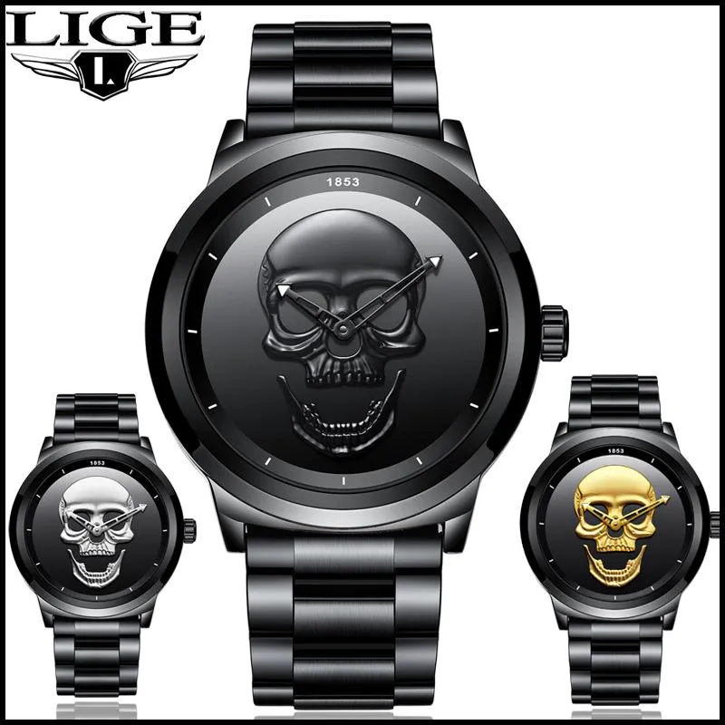 Orologi da polso 2021 cool punk 3d cranio da uomo guardano marchio lige in acciaio di lusso orologi maschile waterproof retro retrò oro orologio orologio relogio