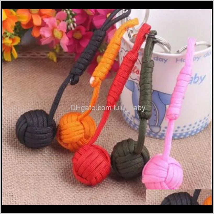 monkey fist knot key chains buckle self-defense core keychain steel hot sale survival paracord lanyard outdoor travel