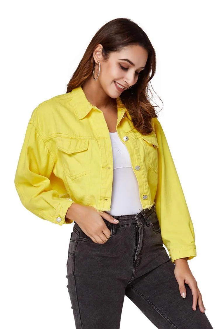 Cropped yellow deals denim jacket
