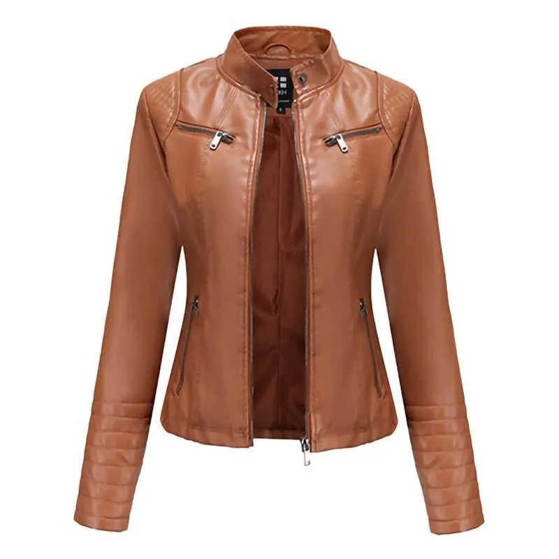 Veste en Faux cuir pour femmes, mode automne-hiver, manches longues, fermeture éclair solide, manteau surdimensionné de motard, vêtements d'extérieur décontractés, 2021