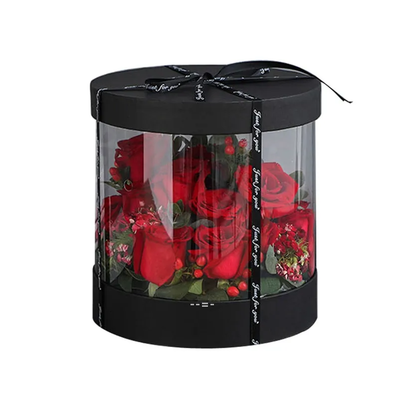 Newclear Round Flower Boxes Bröllop Födelsedag Transparent PVC Flower Presentförpackning Box Alla hjärtans dag Mors dag Florist levererar RRE1