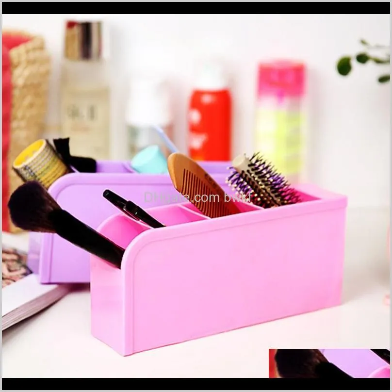 1pc plastic desktop storage box 4 grids pen tableware organizer box cosmetic storage finishing box home accessories