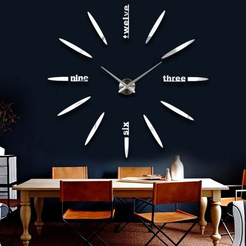 Horloges murales 3D bricolage grande horloge numérique surdimensionnée pour salon acrylique miroir autocollant grande lettre anglaise suspendue