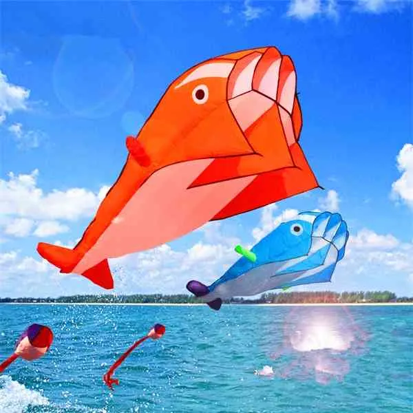 Duży Miękki latawiec Dolphin Kite Outdoor Latający Zabawki Ripstop Nylon Tkaniny Cerf Volant Poisson Poisson Single Line Kite Power Y0616