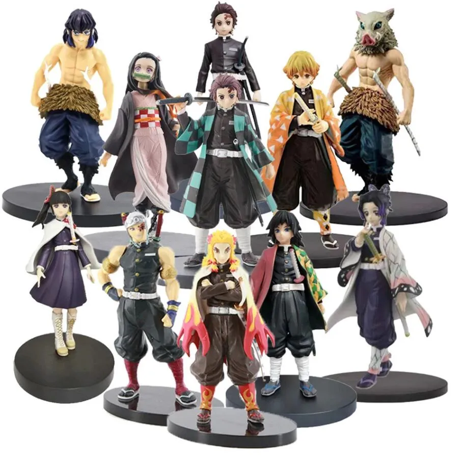 Anime 16CM 악마 슬레이어 Kimetsu no Yaiba 피규어 Kamado Tanjirou 액션 피규어 Agatsuma Zenitsu Nezuko Warrior PVC 모델 완구