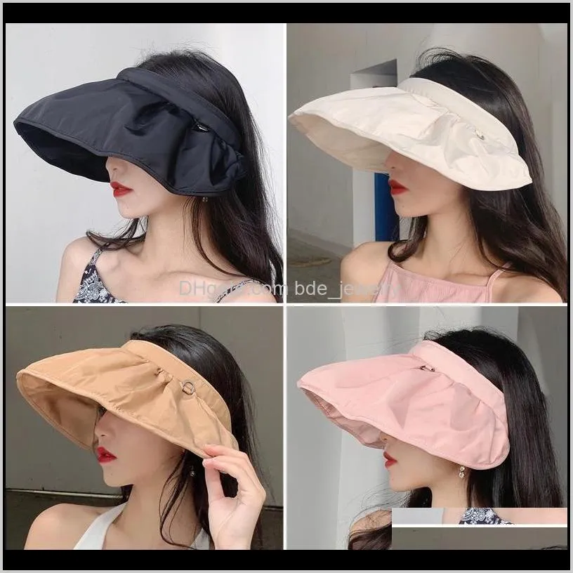 summer women empty top sun visor hat folding large wide brim caps uv protection hats