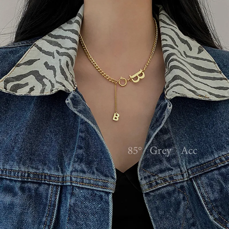 Classic B Letter Titanium Steel Short Necklace For Woman 2021 New Gothic Korean Jewelry Hip Hop Party Girl's Sexy Clavicle Chain