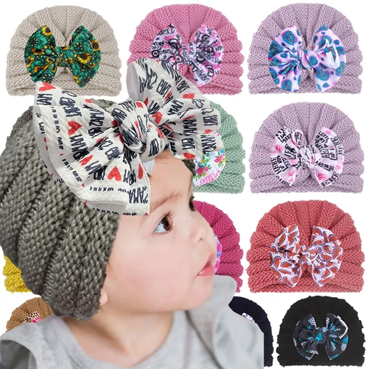 Mode bébé automne et hiver bonnet tricoté chaud et charmant Bow Hats enfants Hat9210