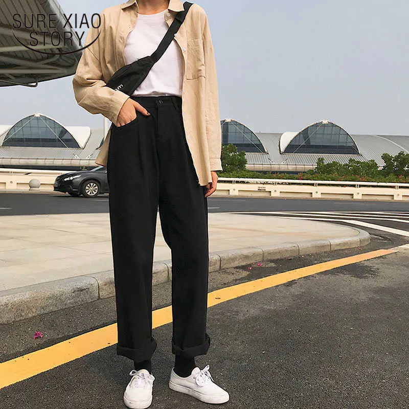 Jeans décontractés femmes ample pleine longueur Jeans à jambes larges taille haute Style coréen Simple à la mode Harajuku quotidien Chic tout-match 11339 210527