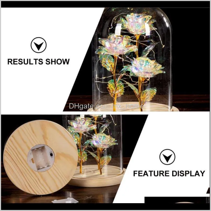 1pc romantic gold foil rose flower led light decoration without battery decorative flowers & wreaths